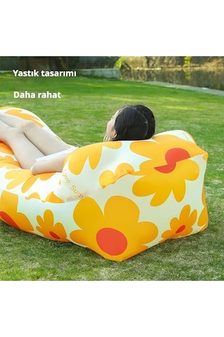 Novahub Desenli Şişme Koltuk, Baş Destekli Hava Yatağı, Kamp İçin Taşınabilir Gri Küçük Boy Gri