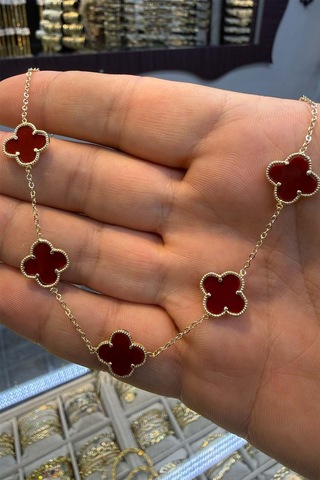 5 Li Bordo Yonca Kolye 45 Cm Altın