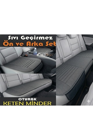 Terletmez Keten Oto Koltuk Minderi Seti Keten Koltuk Kılıfı Ön&arka Set 3 Parça Füme