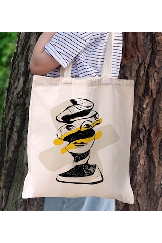 Bk Gift Modern Art Tasarımlı Kanvas Bez Çanta, Baskılı Omuz Çantası, Alışveriş Çantası, Plaj Çantası, Arkadaşa Hediye-9 Sarı