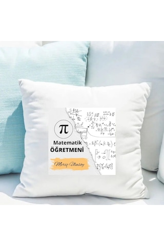 Matematik Öğretmenlerine Özel Saten Yastık Kılıfı 50x50 Cm İsme Özel Matematik Temalı Dekoratif Kırlent Kılıfı İçi Boş Beyaz