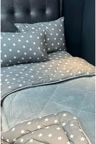 Tek Kişilik Lüx Çift Taraflı Pufidik Desenli Wellsoft Yorgan 155x215 + 1 Adet Yastık Kılıfı Açık Gri