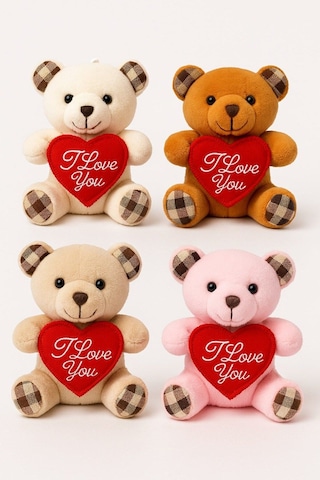 I Love You Seni Seviyorum Mesajlı 4 Adet Sevimli Mini Peluş Ayıcık Kalpli 11x9 Cm Peluş Ayıcıklar Çok Renkli