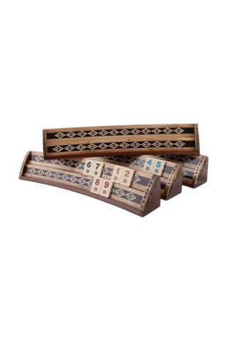 Burl - Ahşap Mozaik Işlemeli Oval Okey Tk