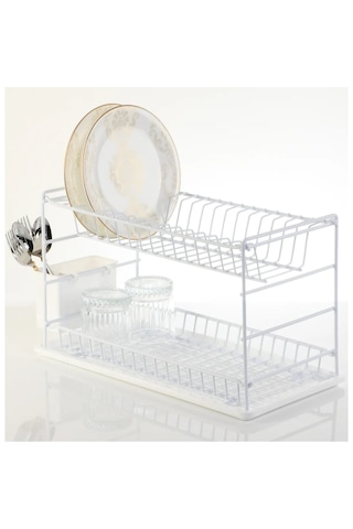 Hagenömür Boyu Paslanmaz Iki Katlı Tabaklık Bulaşıklık 50 Cm Beya Beyaz