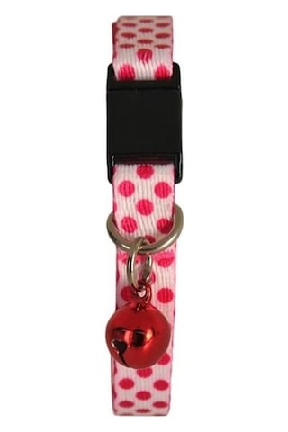 Pettagart Güvenlik Kilitli Ayarlanabilir Pembe Beyaz Desenli Yumuşak Doku Kedi Boyun Tasması 22-30 Cm