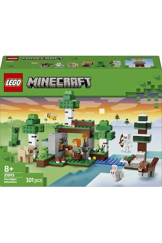 LEGO® Minecraft® İlk Gece Macerası 21593 - 8 Yaş ve Üzeri Çocuklar için 7 Figür İçeren Yaratıcı Oyuncak Yapım Seti (301 Parça)
