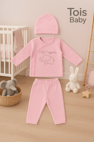 Tois Baby Organik Hastahane Çıkışı Bebek Takımı 0-3 Ay Pembe Pembe