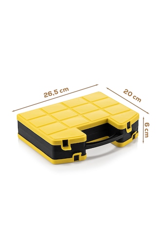 Porsima L-00560 Combo Takım Çantası Çift Taraflı Çok Bölmeli Organizer - Balıkçı Terzi Dişçi Pastane Organizer Kutu Sarı - Siyah