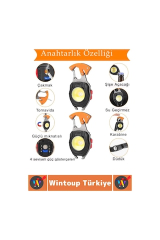 Wintoup Outdoor Piknik 6 Aydınlatma Modlu 500 Lümen Güçlü Işık Çok Fonksiyonlu Şık Anahtarlık Kamp Lambası Çok Renkli