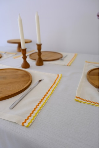 Yakacihome 4'lü Ziggy Duck Keten Yıkanabilir Leke Tutmaz Biyeli Supla Amerikan Servis 35x50 Cm Krem