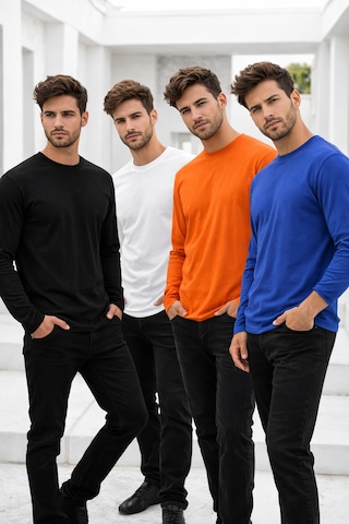 Rich Erkek Siyah-beyaz-turuncu-mavi 4'lü Paket Basic Uzun Kollu Body Çok Renkli
