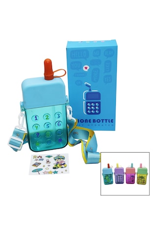 Telefon Modeli Renkli Mika Kristal Suluk Matara Pipetli - Vidalı Kapak - Askılı 300ml Çok Renkli