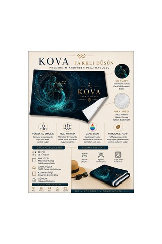 Plaj Havlusu Burç Koleksiyonu Premium Özel Tasarım Hızlı Kuruyan Mikrofiber Havlu Çok Renkli Turkuvaz