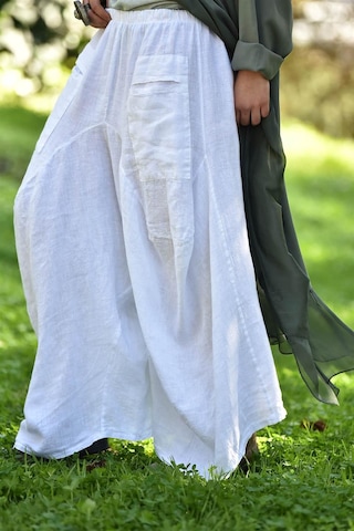 Bohem Stil İtalyan Cepli Keten Şalvar Pantolon Cmn00154 Beyaz