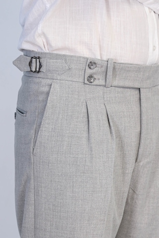 Gri Çift Pileli Tokalı Yüksek Bel Slim Fit Pantolon Wessi Gri