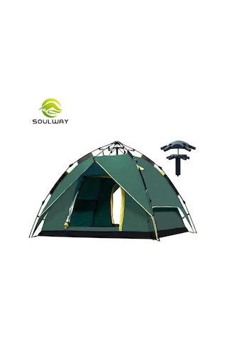 And Outdoor Çift Katman 4 Kişilik Otomatik Kamp Çadırı Koyu Yeşil
