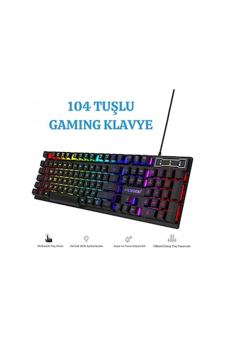 Shopytech Rgb Aydınlatmalı 104 Tuş Gaming Klavye Usb 2.0 Mekanik Tuş Hissi Fn Kısayolları