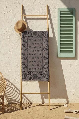 Antrasit Retro %100 Pamuklu Plaj Havlusu 70x140 Cm