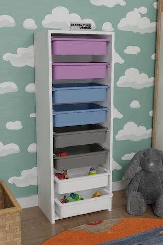 8 Sepetli Çok Amaçlı Dolap Oyuncak Mutfak Dolabı - Beyaz-karışık