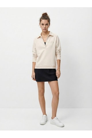 LTB Polo Yaka Düğmeli Bej Sweatshırt Karışık