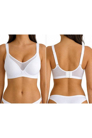 Fk Lingerie Art: 1250 Dikişsiz Lazer Kesim Tül Detaylı Pedli Ve Balensiz Konfor Sütyen BEYAZ