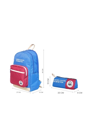 United Colors Of Benetton Tricolor Dört Bölmeli Erkek Çocuk Sırt Çantası Ve Kalemlik Seti - Mavi-kırmızı Çok Renkli