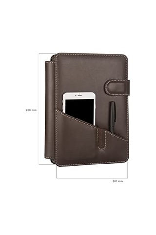 5292 Ajanda Tarihsiz Çizgili Deri Telefon Kılıflı 4 Halka Mekanizmalı Hesap Makineli Organizer Kahverengi Genel