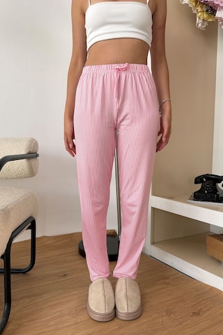 Giysa Kadın Beli Lastikli Çizgili Desenli Pijama Altı Pembe - 2059 Pembe Çizgili
