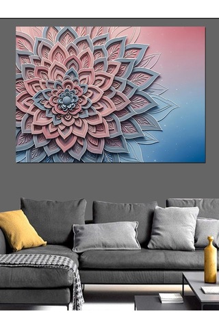 Pembe Örgü Mandala Deseni Dekoratif Kanvas - Mdf Ahşap Tablo