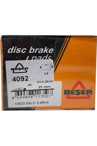 Beşer 4092 Arka Fren Balatası Daily Ii-Iii 03-06