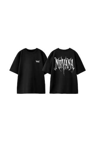 Thewert Nirvana 1 Tasarım Sırt Baskılı Pamuk Siyah Oversize T-shirt