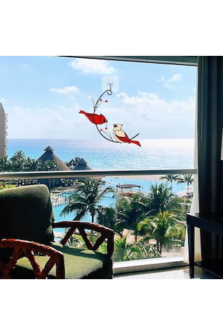 Neevoyu Kırmızı Kardinal Kuşu Cam Vitray Pencere Asmaca, Ev Bahçe Dekorasyonu, Anma Hediyesi, Demir Çelik Açık Desenli