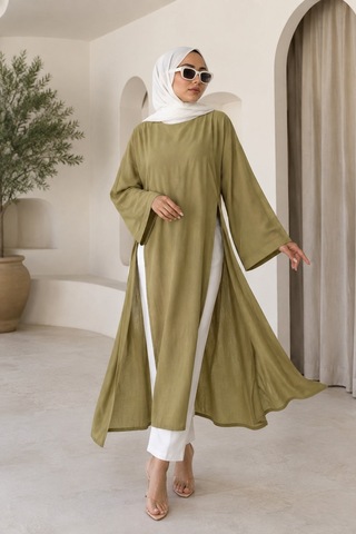 Unika Boutique Kadın Uzun Yırtmaçlı Abaya Tunik Mint