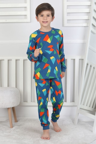 Zuzunga Renkli Geometrik Şekilli Erkek Çocuk Pijama Takımı Lacivert
