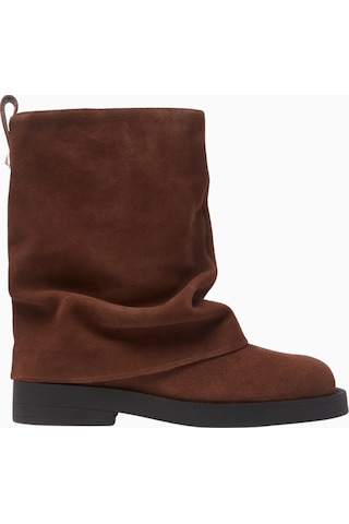 Schutz Keira Cloak Koyu Kahverengi Suede, Gaiter Detaylı Modern Ankle Bot
