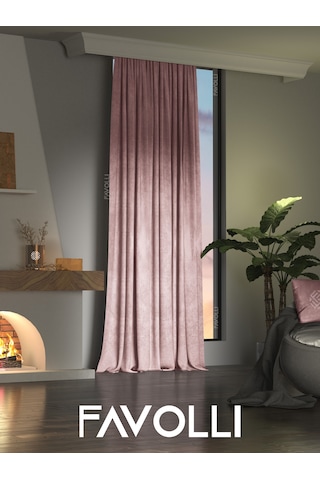 Br Favolli Kadife Dokulu Açık Pembe Ada Fon Perde Ekstrafor Büzgülü Dream Series Açık Pembe