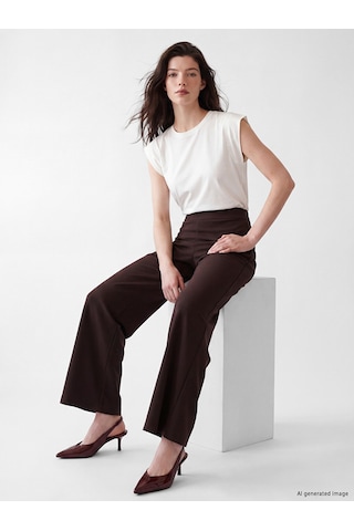 Lcw Comfort Kahverengi Yüksek Bel Geniş Paça Krep Kadın Pantolon