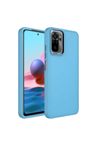 Xiaomi Redmi Note 10 Kılıf Metal Çerçeve Ve Buton Tasarımlı Silikon Zore Luna Kapak Sierra Mavi