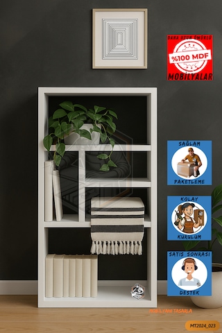 Tamamı Mdf 5 Bölmeli Modern Beyaz Kitaplık Salon/yatak Odası/çalı