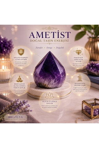 Premium Brezilya Ametist Kristali Doğal Faset Kesim Dekoratif Kristal Taş 295 Gr