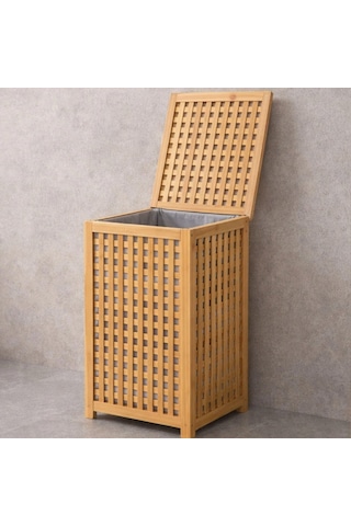 İbico İ21-152 Kalın Bambu Kirli Çamaşır Sepeti 40x40x58 Cm - Kumaş Çantalı