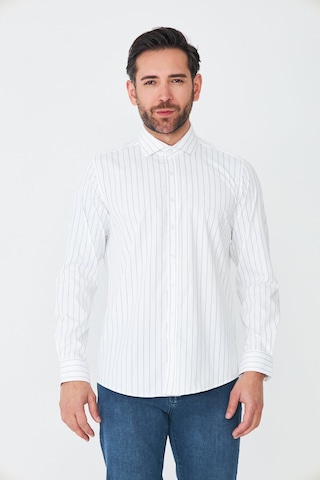 White Stone Beyaz Lacivert Çizgili Slim Fit Erkek Gömlek Beyaz-laci