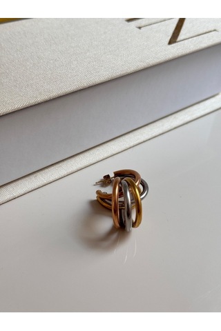 Çift Renk Halka Küpe Altın & Gümüş Renk Modern Tasarım Çok Renkli