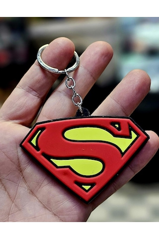 Dükkan Desin Çift Taraflı Superman Yumuşak Silikon Anahtarlık Sarı - Kırmızı