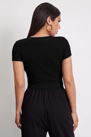 Cosmos E-ticaret Kadın Siyah Yuvarlak Yaka Yarım Kol Crop Top Bluz Çok Renkli
