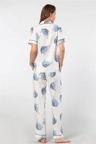 Türen 3604 Kadın Kısa Kollu Dokuma Gömlek Pijama Takım-ekru Ekru
