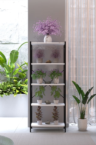 Lavanta 5 Katlı Metal Çiçeklik Saksılık Standı 150 Cm Dekoratif Bitki Rafı Balkon Salon Bahçe Çiçek Standı Beyaz