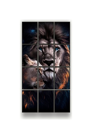 12 Parça Sevgili Aslan Çerçeve Görünümlü Mdf Tablo Duvar Süsü Hediyelik Eşya 45cm X 85cm Renkli - 602524267 Renkli