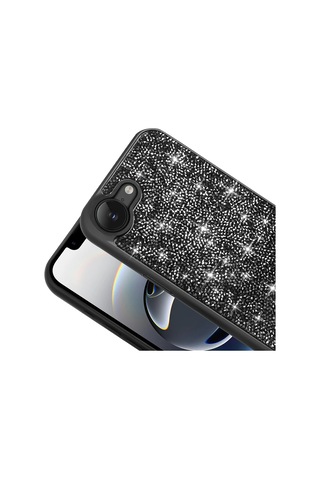 Apple Uyumlu iPhone 16e Kılıf Parlak Taşlı Tasarım Zore Pırlanta Kapak Siyah